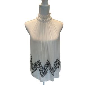 Ramy Brook Devon Studded Halter Top White Boho Sleeveless Blouse XS NWT $345